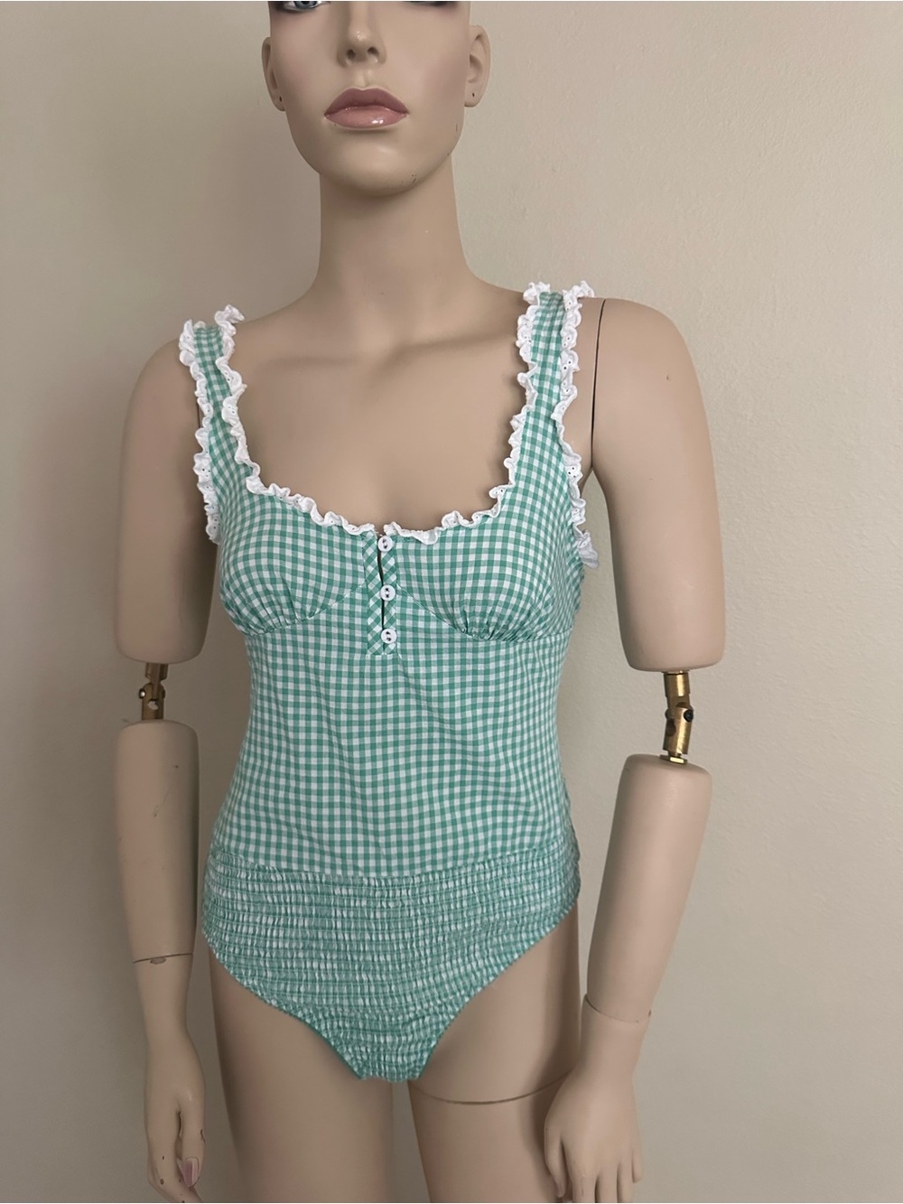 Intimately Free People Gingham Smocked Bodysuit S